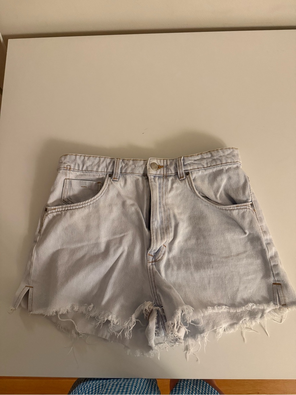Zara Light Blue Frayed Hem Denim Shorts
